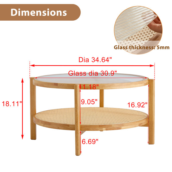 Bay Isle Home Sandwell Doublelayer Ash Wood Coffee Table, Glass